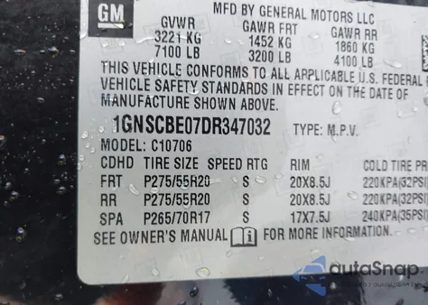 2013 Chevrolet Tahoe Lt z USA, uszkodzony, nr VIN 1GNSCBE07DR347032